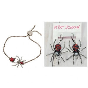 BETSEY JOHNSON SET Halloween Spider Crystal-Studded Earrings & Bracelet NEW NWT